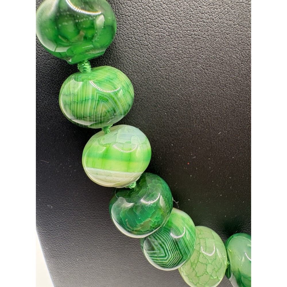 Green Agate Stone Bead Necklace Sterling Silver 18" Marked LUC‎ 925 CN - Picture 2 of 9